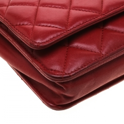 Chanel Red Quilted Leather Wallet On Chain