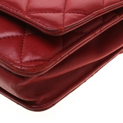 Chanel Red Quilted Leather Wallet On Chain