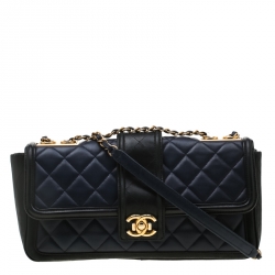 Chanel Black/Blue Quilted Leather Medium Elegant CC Flap Bag Chanel