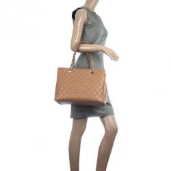 Pre Owned Chanel Camel Beige Caviar Grand Shopper Tote GST Bag
