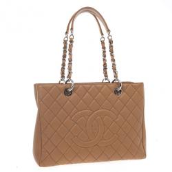 Pre Owned Chanel Camel Beige Caviar Grand Shopper Tote GST Bag