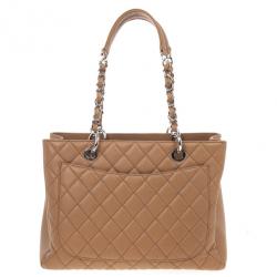 Pre Owned Chanel Camel Beige Caviar Grand Shopper Tote GST Bag