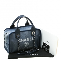 Pre Owned Chanel Blue Denim Deauville Bowling Bag