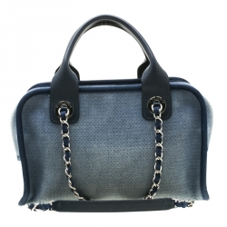 Pre Owned Chanel Blue Denim Deauville Bowling Bag