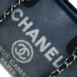 Pre Owned Chanel Blue Denim Deauville Bowling Bag