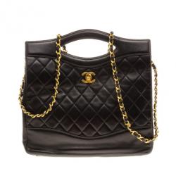 Pre Owned Chanel Vintage Black Quilted Leather 2 Way Shoulder Hand Bag