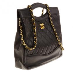 Pre Owned Chanel Vintage Black Quilted Leather 2 Way Shoulder Hand Bag