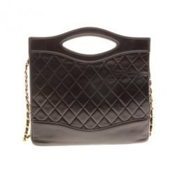 Pre Owned Chanel Vintage Black Quilted Leather 2 Way Shoulder Hand Bag