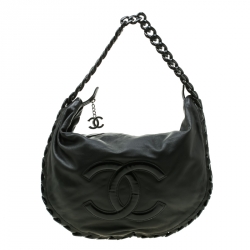 Chanel Black x Brown Suede Camellia Chain Hobo Bag 114c44