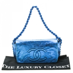 مملوكة مسبقًا Chanel Blue Metallic Leather Modern Chain Flap Shoulder Bag