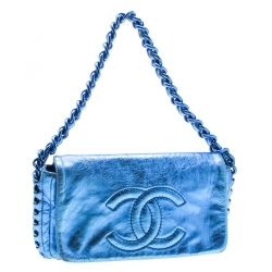 مملوكة مسبقًا Chanel Blue Metallic Leather Modern Chain Flap Shoulder Bag