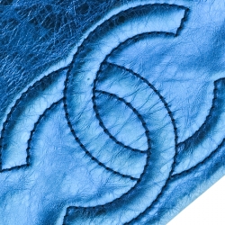 مملوكة مسبقًا Chanel Blue Metallic Leather Modern Chain Flap Shoulder Bag