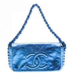 مملوكة مسبقًا Chanel Blue Metallic Leather Modern Chain Flap Shoulder Bag