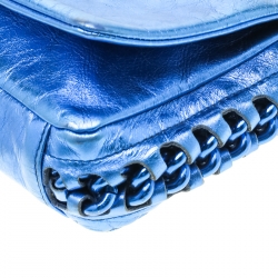 مملوكة مسبقًا Chanel Blue Metallic Leather Modern Chain Flap Shoulder Bag