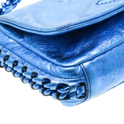 مملوكة مسبقًا Chanel Blue Metallic Leather Modern Chain Flap Shoulder Bag