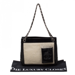 مملوكة مسبقًا Chanel Black/Off White Pony Hair and Patent Leather Chain Tote