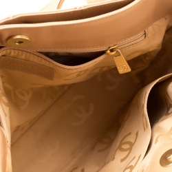 Pre Owned حقيبة يد شانيل غرزة عريضة جلد مبطنة بنية فاتحة