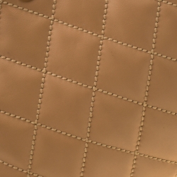 Pre Owned حقيبة يد شانيل غرزة عريضة جلد مبطنة بنية فاتحة