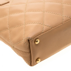 Pre Owned حقيبة يد شانيل غرزة عريضة جلد مبطنة بنية فاتحة