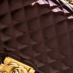 مملوكة مسبقًا Chanel Dark Brown Quilted Patent Leather Medium Boy Flap Bag