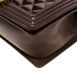 مملوكة مسبقًا Chanel Dark Brown Quilted Patent Leather Medium Boy Flap Bag