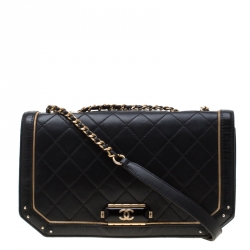 مملوكة مسبقًا حقيبة شانيل قلاب كلبس CC متوسطة جلد مبطنة سوداء
