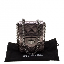 Pre Owned Chanel Grey Metallic Quilted Leather Reissue Phone Holder Crossbody Bag
