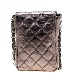 Pre Owned Chanel Grey Metallic Quilted Leather Reissue Phone Holder Crossbody Bag