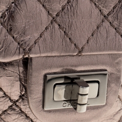 Pre Owned Chanel Grey Metallic Quilted Leather Reissue Phone Holder Crossbody Bag
