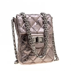 Pre Owned Chanel Grey Metallic Quilted Leather Reissue Phone Holder Crossbody Bag