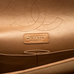 Pre Owned Chanel Gold Metallic Quilted Leather Jumbo Classic Double Flap Bag
