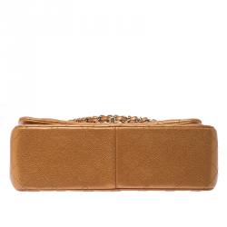 Pre Owned Chanel Gold Metallic Quilted Leather Jumbo Classic Double Flap Bag