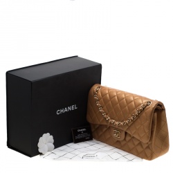 Pre Owned Chanel Gold Metallic Quilted Leather Jumbo Classic Double Flap Bag