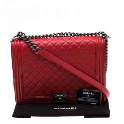 مملوكة مسبقًا Chanel Red Quilted Leather Large Boy Flap Bag