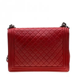 مملوكة مسبقًا Chanel Red Quilted Leather Large Boy Flap Bag
