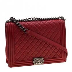 مملوكة مسبقًا Chanel Red Quilted Leather Large Boy Flap Bag