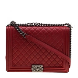 مملوكة مسبقًا Chanel Red Quilted Leather Large Boy Flap Bag