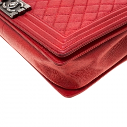 مملوكة مسبقًا Chanel Red Quilted Leather Large Boy Flap Bag