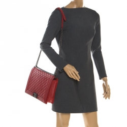 مملوكة مسبقًا Chanel Red Quilted Leather Large Boy Flap Bag