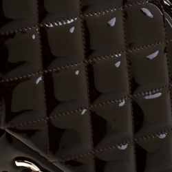 Pre Owned Chanel Dark Brown Quilted Patent Leather Jumbo Classic Single Flap Bag