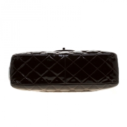 Pre Owned Chanel Dark Brown Quilted Patent Leather Jumbo Classic Single Flap Bag
