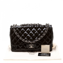 Pre Owned Chanel Dark Brown Quilted Patent Leather Jumbo Classic Single Flap Bag