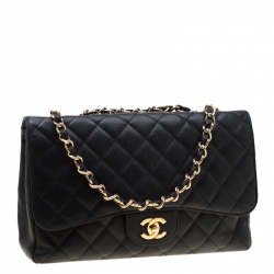 مملوكة مسبقًا Chanel Black Quilted Caviar Leather Jumbo Classic Single Flap Bag