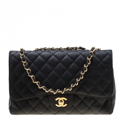 مملوكة مسبقًا Chanel Black Quilted Caviar Leather Jumbo Classic Single Flap Bag