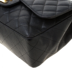 مملوكة مسبقًا Chanel Black Quilted Caviar Leather Jumbo Classic Single Flap Bag