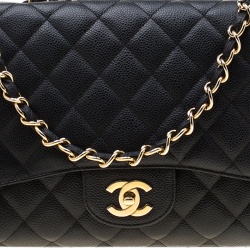 مملوكة مسبقًا Chanel Black Quilted Caviar Leather Jumbo Classic Single Flap Bag