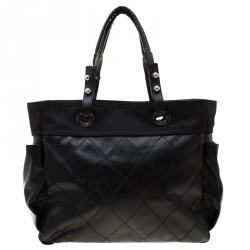 مملوكة مسبقًا حقيبة شانيل باريس بياريتز كانفاس نمط مبطن مبطن أسود كبيرة