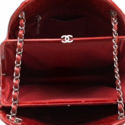 Pre Owned Chanel Red Quilted Patent Leather Just Mademoiselle Bowling Bag