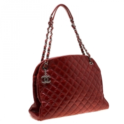 Pre Owned Chanel Red Quilted Patent Leather Just Mademoiselle Bowling Bag
