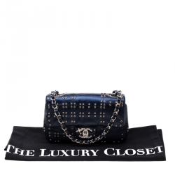 مملوكة مسبقًا Chanel Navy Blue Studded Leather Mini Airline Single Flap Bag